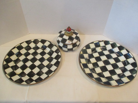 MacKenzie-Childs Courtly Check Enamelware Dinner Plates and Squashed Pot