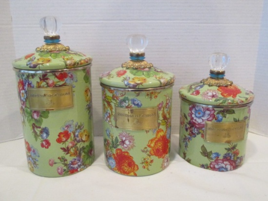 Three  MacKenzie-Childs Flower Market Enamelware Canisters
