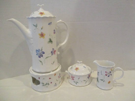 Mikasa Maxima Sorrento Coffee Pot, Warmer Base, Creamer and Sugar Bowl