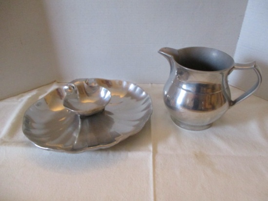 The Wilton Company Pewter Pitcher and Shell Shaped Chip and Dip
