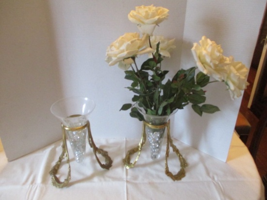 Pair of Bombay Company Vases with Brass Holders