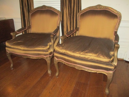 Pair of Large Upholstered Armchairs with Removeable Cushions