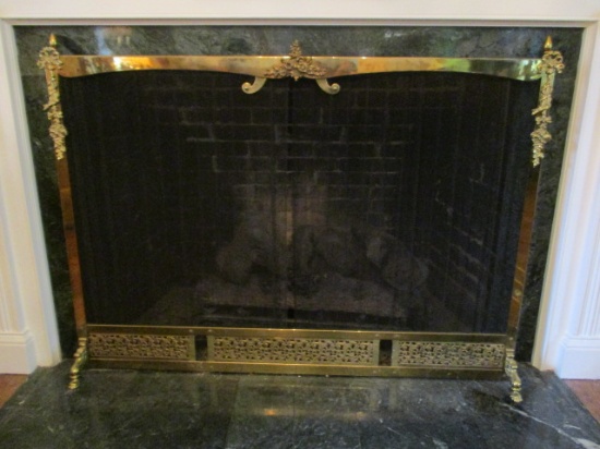 Brass Frame Fireplace Screen with Andiron Slots