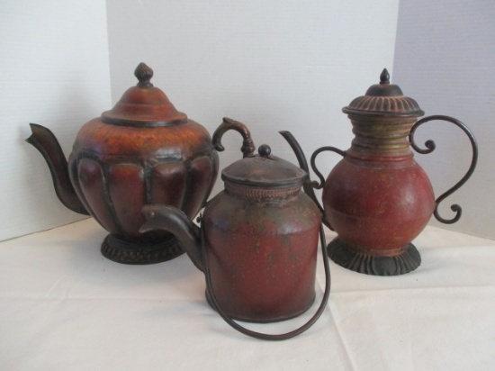 Three Decorative Metal Teapots