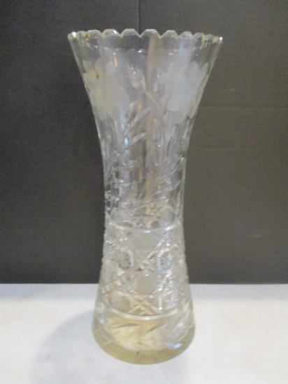 Cut and Etched Glass Vase
