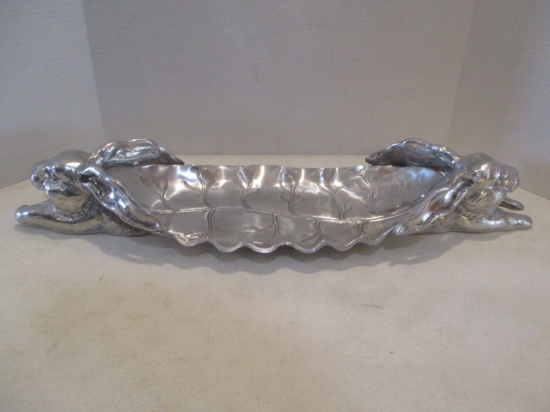 Arthur Court Pewter Oval Tray with Bunny Handles