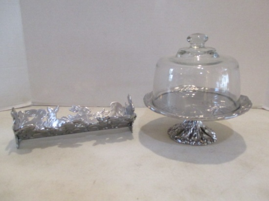 Arthur Court Pewter Cheese Ball Dish with Dome and a Cracker Tray