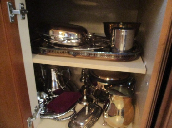 Silverplate Trays Butter Dish, Pitchers , Candlesticks etc.