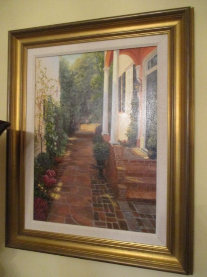 Framed Original Oil on Canvas Side Garden Scene by Douglas Grier