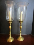 Pair of Brass Candle Stick Hurricanes