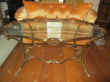 Heavy Ornate Metal Cocktail Table with Glass Top