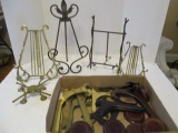 Brass and Wood Plate Stands, Metal Easel, Wood Pedestals