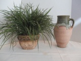 Pottery Jug Vase and Oval Planter with Greenery
