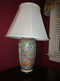 Oriental Design Table Lamp with Wood Base