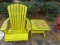 Painted Yellow Wood Adirondack Style Chair and Side Table