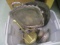 Silverplated Trays, Bows and Brass Paper Towel Holder in Tote