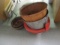 Two Copper Pots and Three Large Pail/Planters