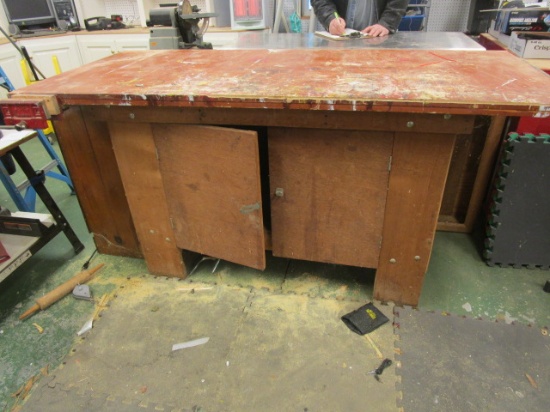 Wood Work Bench/Cabinet with Vise and 2 x 4 Framed Peg Board Section