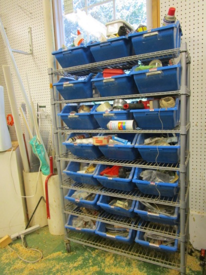 Rolling Bin Organizer Rack and Contents