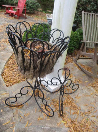 Two Vinyl Coated Metal Pedestal Planter Stands