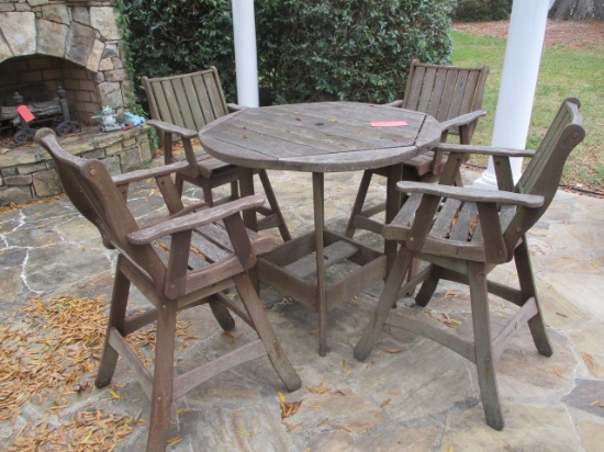Wood Slat High Top Table and Four Bar Chairs