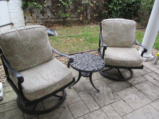 Pair of Swiveling/Rocking Metal Chairs with Removable Cushions and