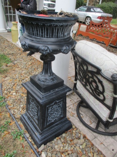 Painted Black Metal Pedestal Planter