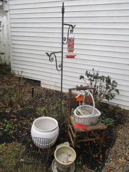 Yard Art-Double Shepherd Hook, Large Ceramic Planter, Metal Stand, etc.