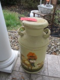 Metal Milk Can with Hand Painted Cows