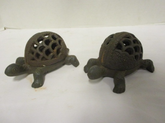 Pair of Cast Iron Turtles with Removable Backs