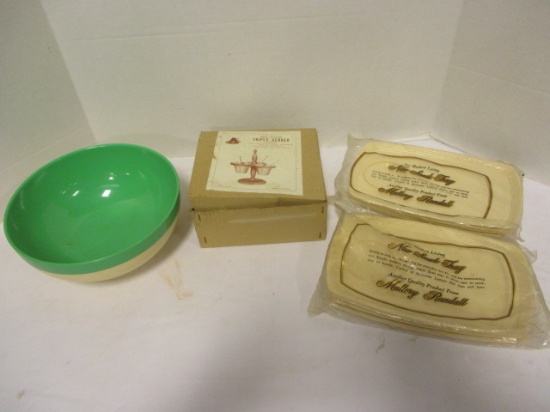 Vintage Thermo-Temp Melamine Mixing Bowl, Art Wood Triple Server in Box and