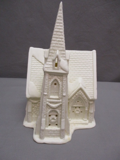 White Ceramic Church w/Light Cord