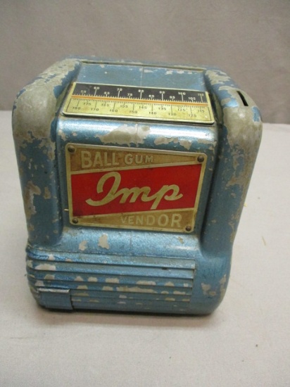 Vintage 1930/40's Imp Trade Stimulator Gumball 1 Cent Vending Mach w/Cigarette Pack Reels - Has Key