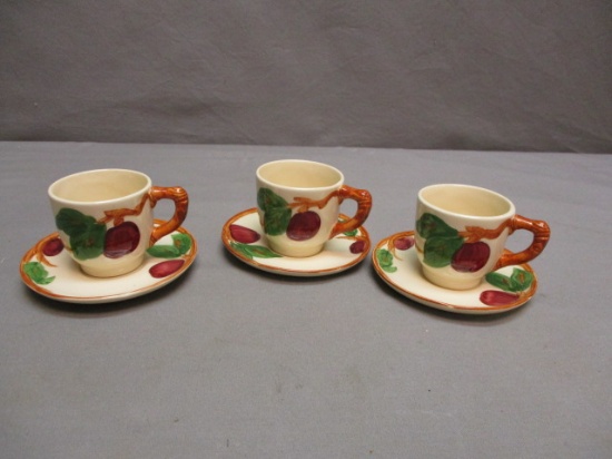 Set of 3 Small Franciscan Apple Tea Cups & Saucers