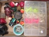 Tackle Box full of Fishing Worms, Reels, String, Weights & Alarm