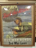 1943 Dated War Bonds Propaganda Poster Framed