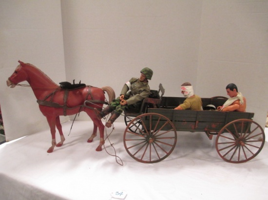 Horse Drawn Military Wagon with Action Figure Driver and Two