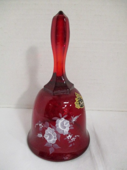 Fenton Signed, Hand Painted Ruby Red Glass Bell