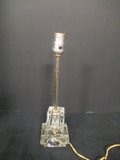 Vintage Etched Glass Candle Stick Lamp