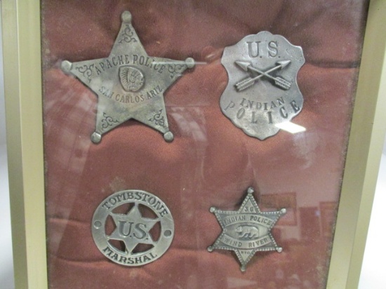 Four Western Era Badges in Display Case