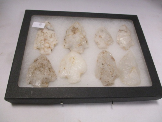 Eight Large Arrow Heads in Display Case