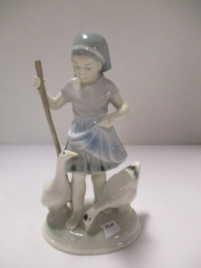 Vintage Metzler Ortloff Girl with Geese Porcelain Figural