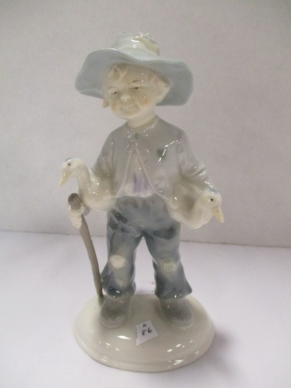 Vintage Metzler Ortloff Boy Carrying Ducks Porcelain Figural