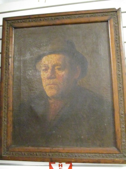 Signed Early 1800's Oil on Canvas Portrait of Man in Hat