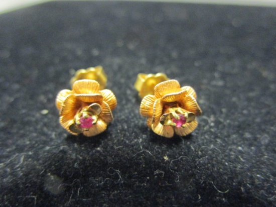 14k Rose Gold Earrings w/ Ruby Stones