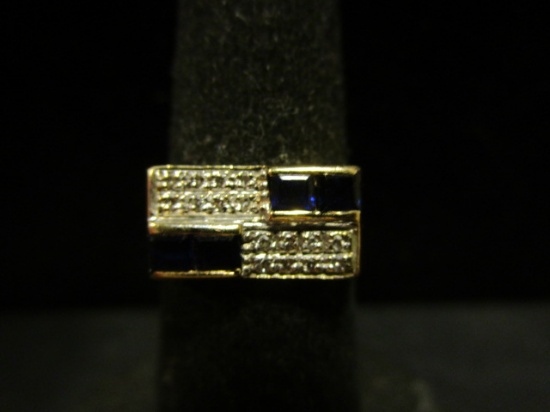 10k Gold Sapphire & Diamond Ring- Size 6
