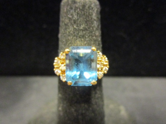 14k Gold Blue Topaz w/ Diamond Ring- Size 5