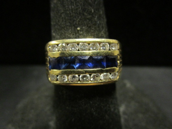 14k Gold Sapphire & Diamond Ring- Size 8.5