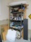 Shelf Unit and Contents - Tarps, Paint, Storage Containers, Paper Rolls, Wood