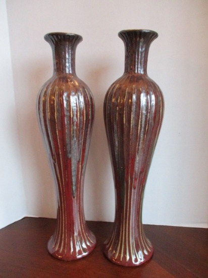Pair of 18" Tall Pottery Vases